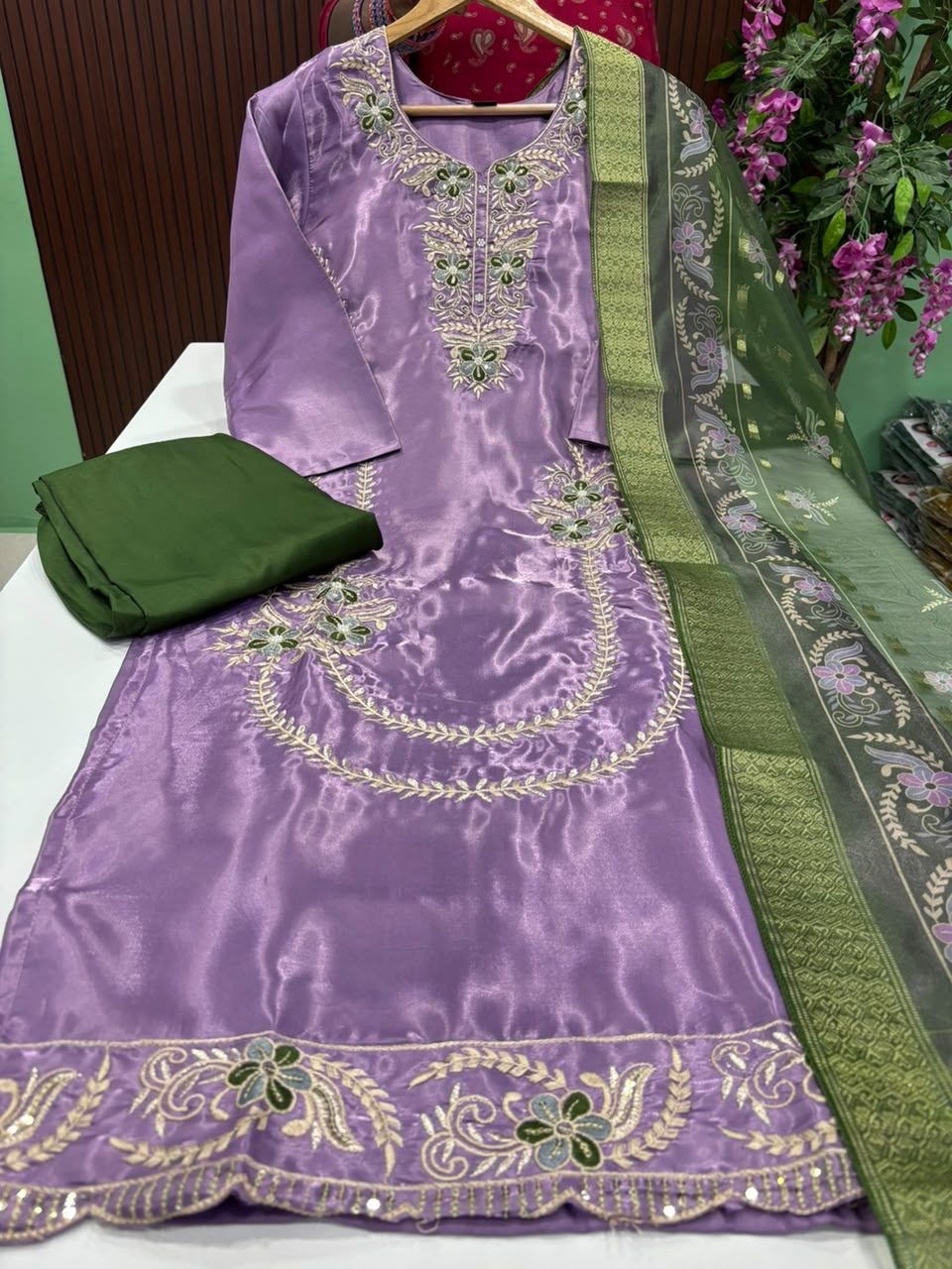 SS10143 Roman Glass Kurti With Pant & Dupatta Set