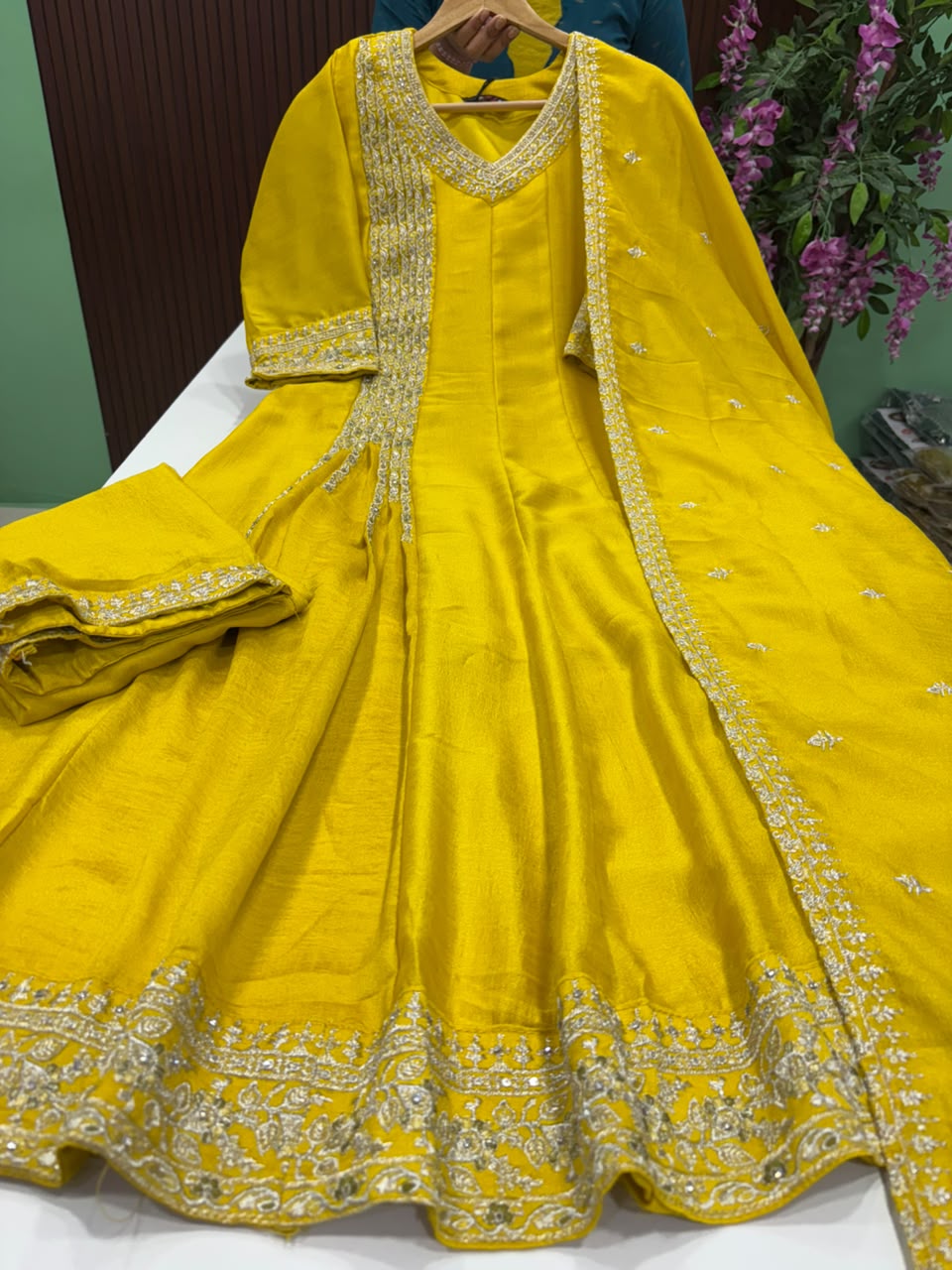 SS10188 Vichitra Silk Anarkali Suit - YELLOW