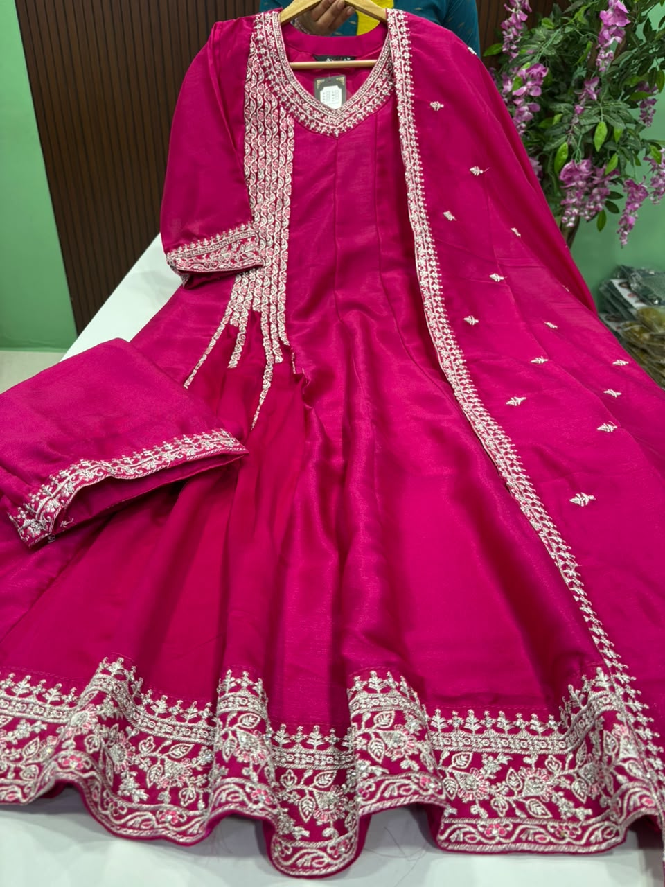 SS10189 Vichitra Silk Anarkali Suit - PINK