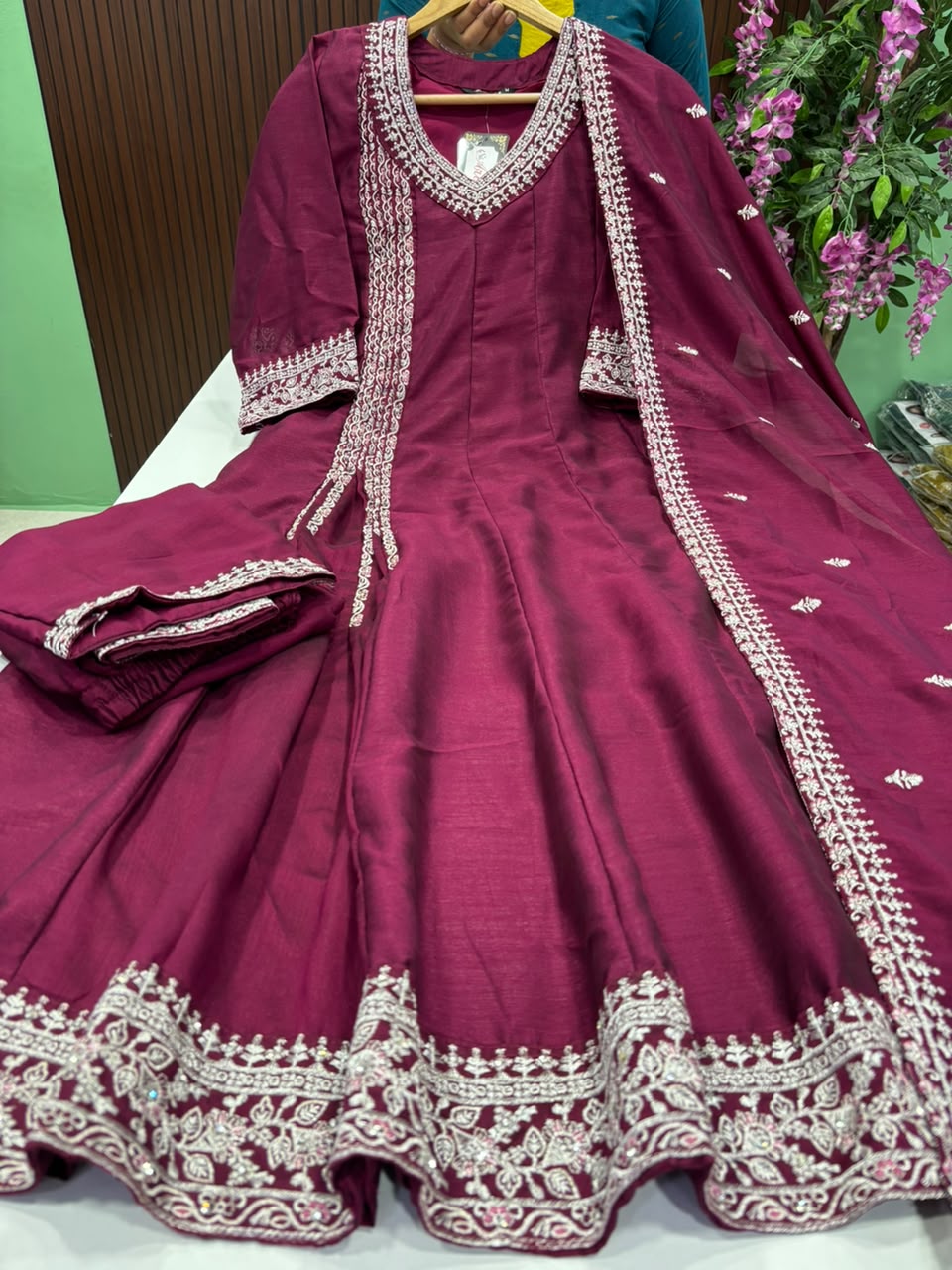 SS10187 Vichitra Silk Anarkali Suit - WINE