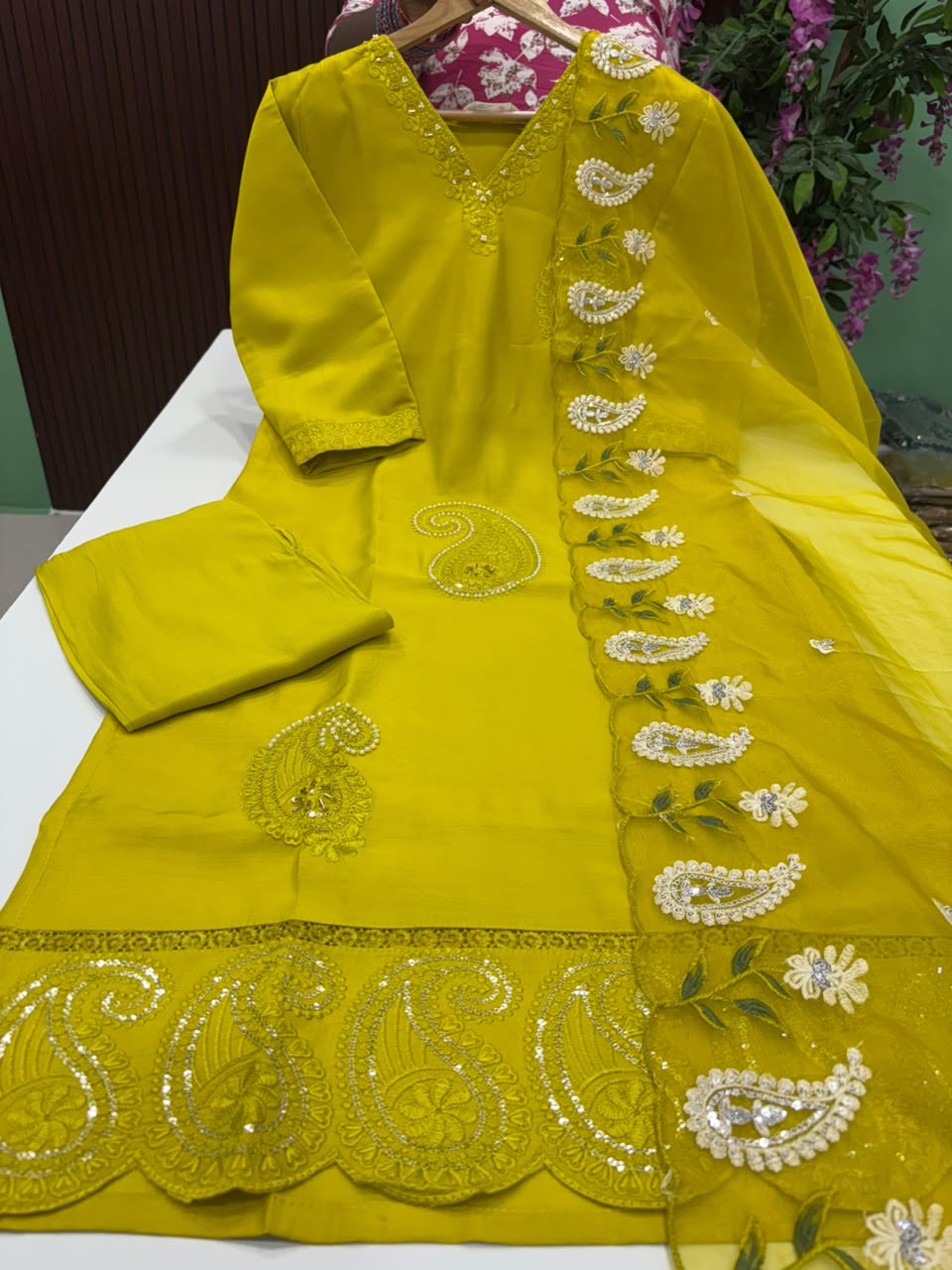 SS10198 Roman Silk Kurti With Pant & Dupatta Set