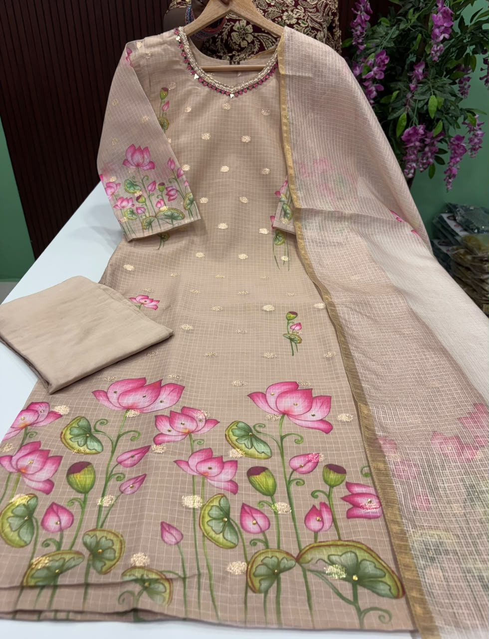 SS10201 Kota Cotton Kurti With Pant & Dupatta Set