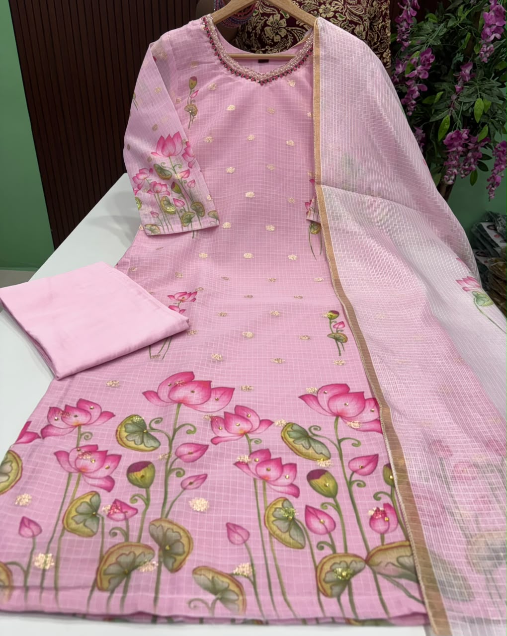 SS10199 Kota Cotton Kurti With Pant & Dupatta Set