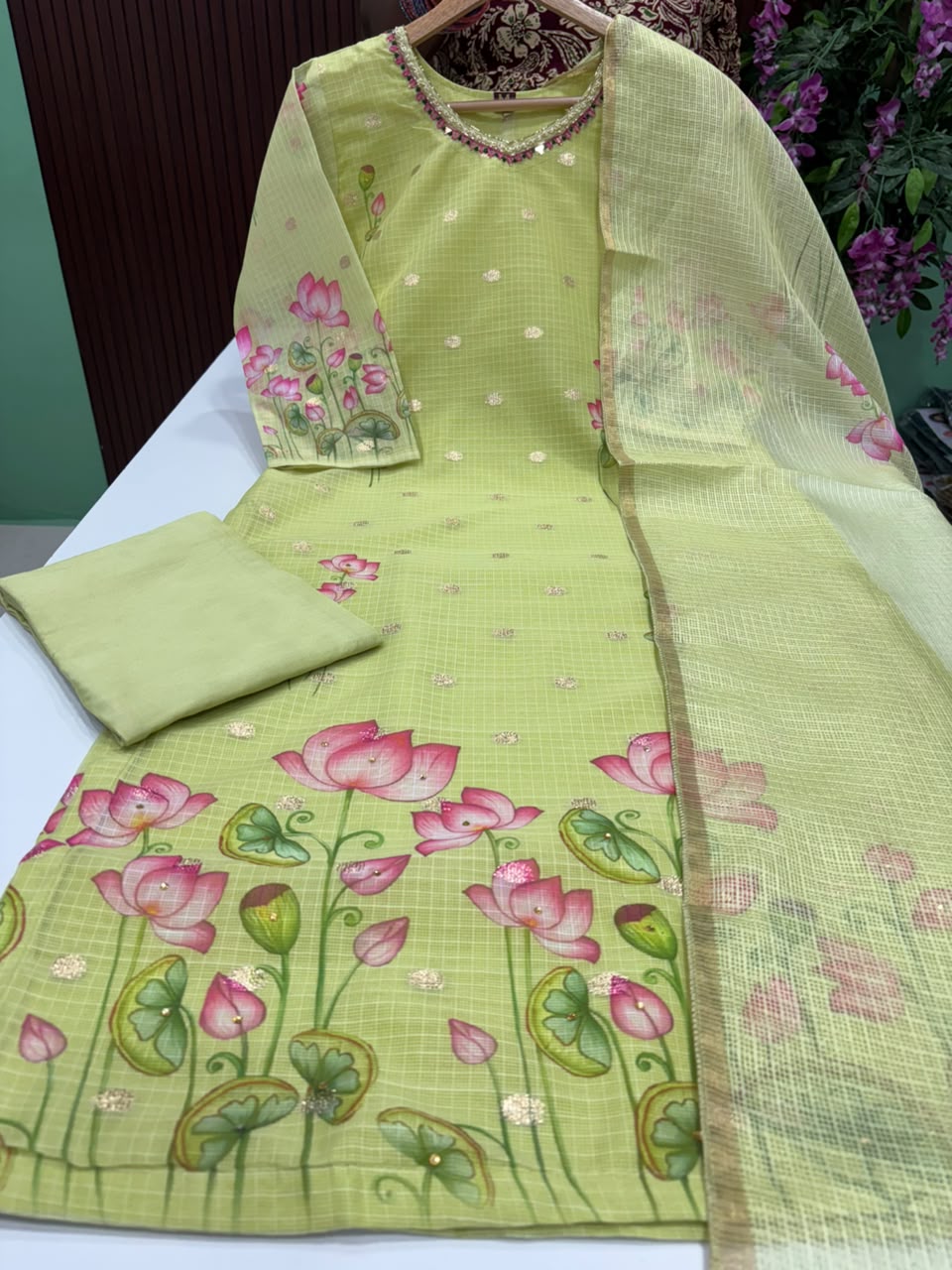 SS10203 Kota Cotton Kurti With Pant & Dupatta Set