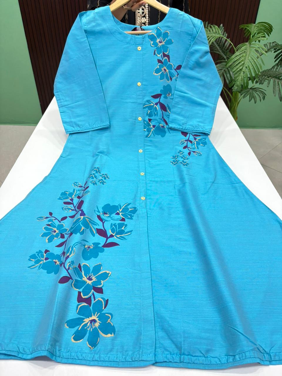 Semi Raw Silk A Line Kurti sharanz Semi Raw Silk A Line Kurti sharanz