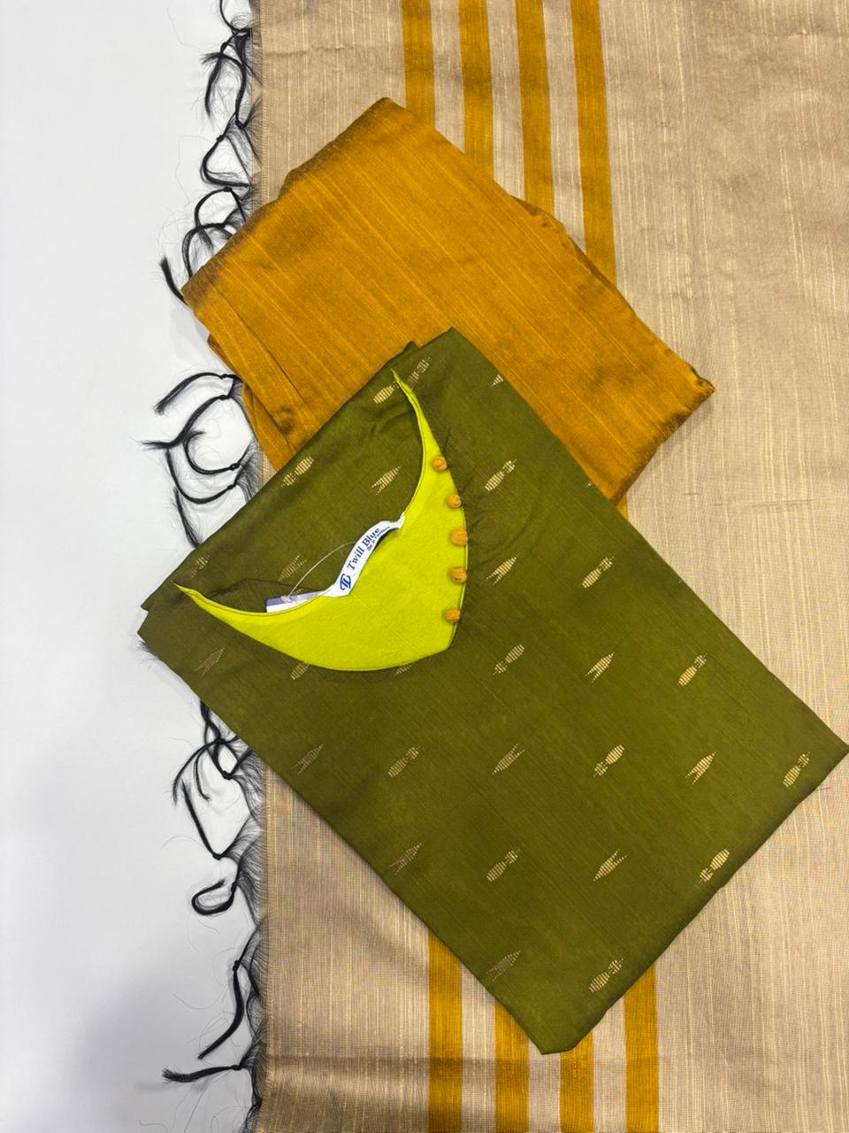 Raw Silk Kurti With Pant & Dupatta Set