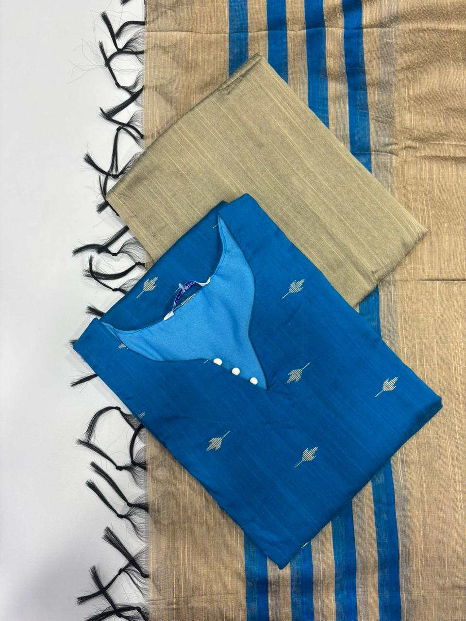 Raw Silk Kurti With Pant & Dupatta Set