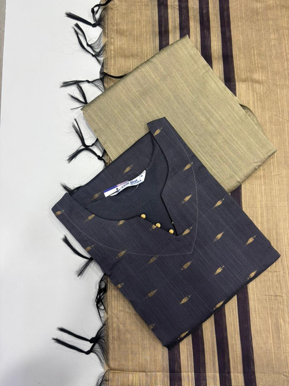 Raw Silk Kurti With Pant & Dupatta Set