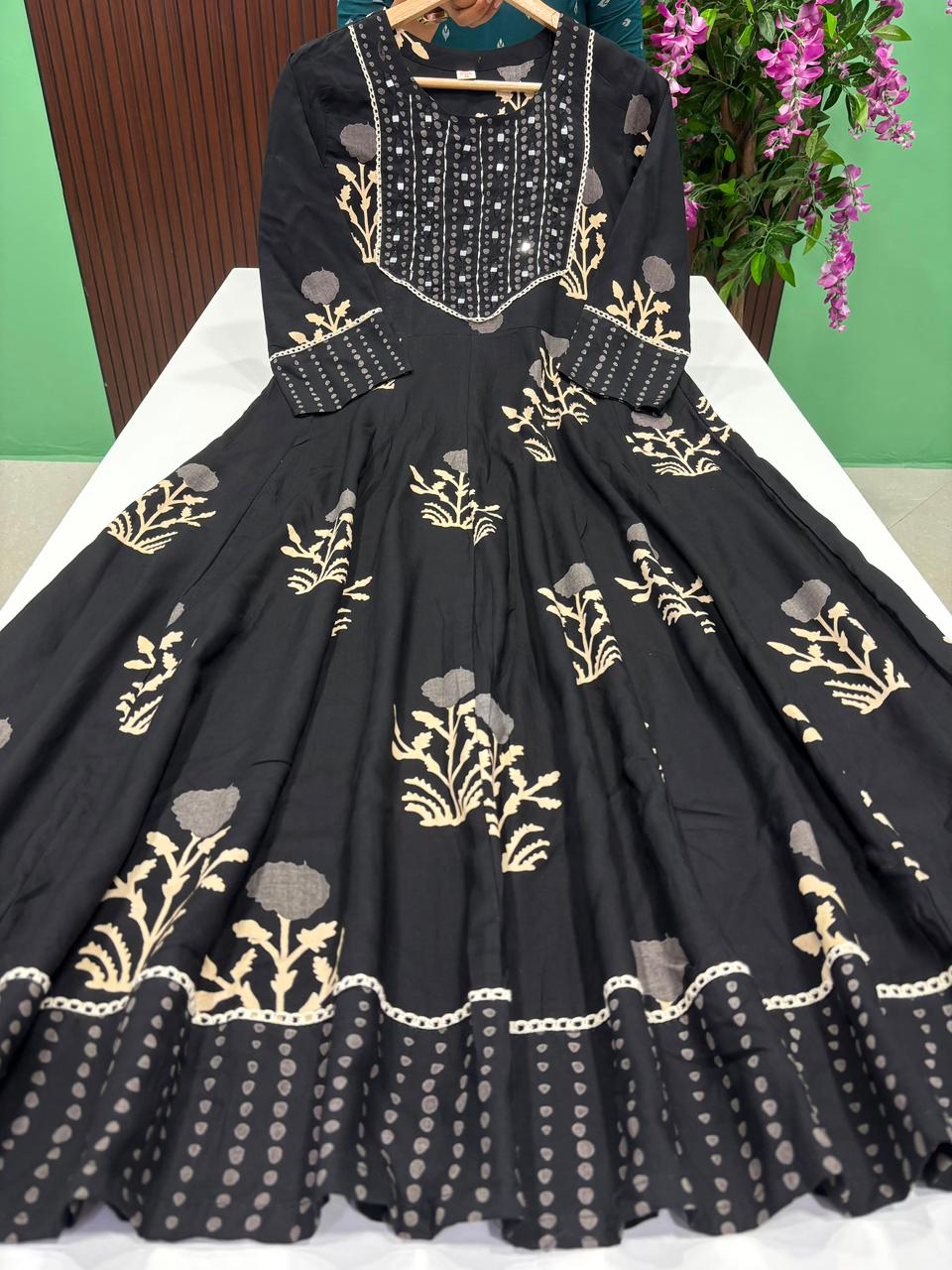 SS6352 Full Length Flared Anarkali - BLACK