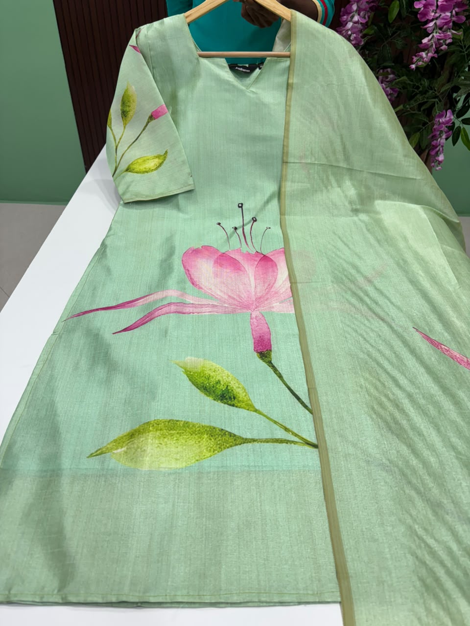 SS6515 Premium Tussar Silk Kurti with Dupatta Set