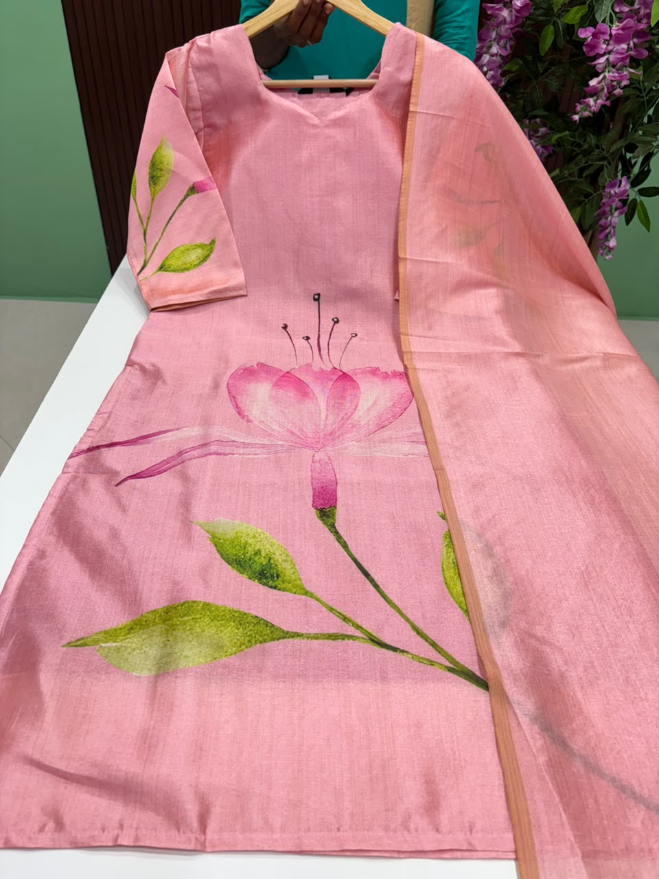 SS6522 Premium Tussar Silk Kurti with Dupatta Set