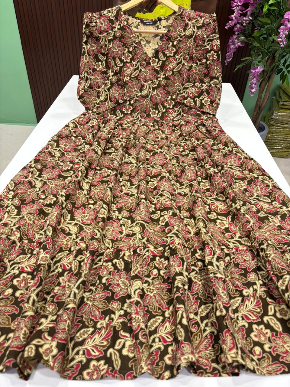 SS6851 Cotton 2 tiered Frock- BROWN