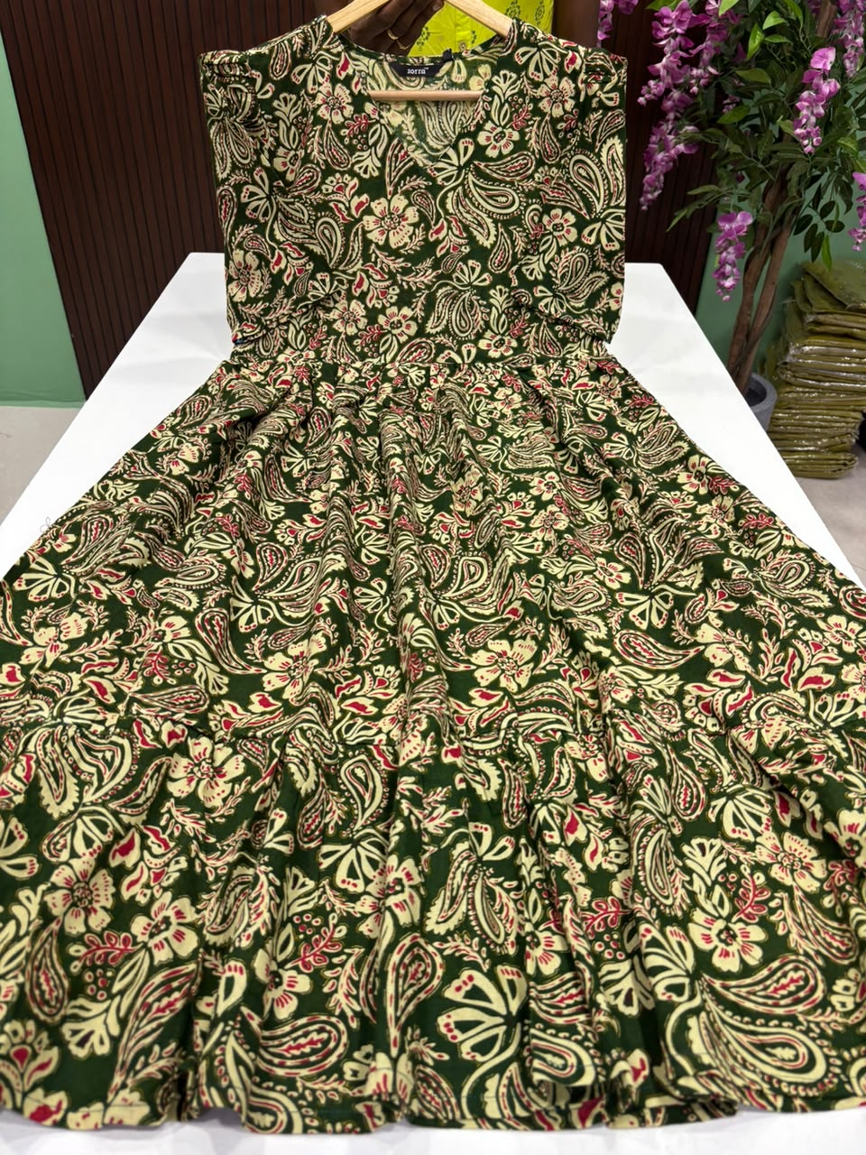 SS6843 Cotton 2 tiered Frock - GREEN
