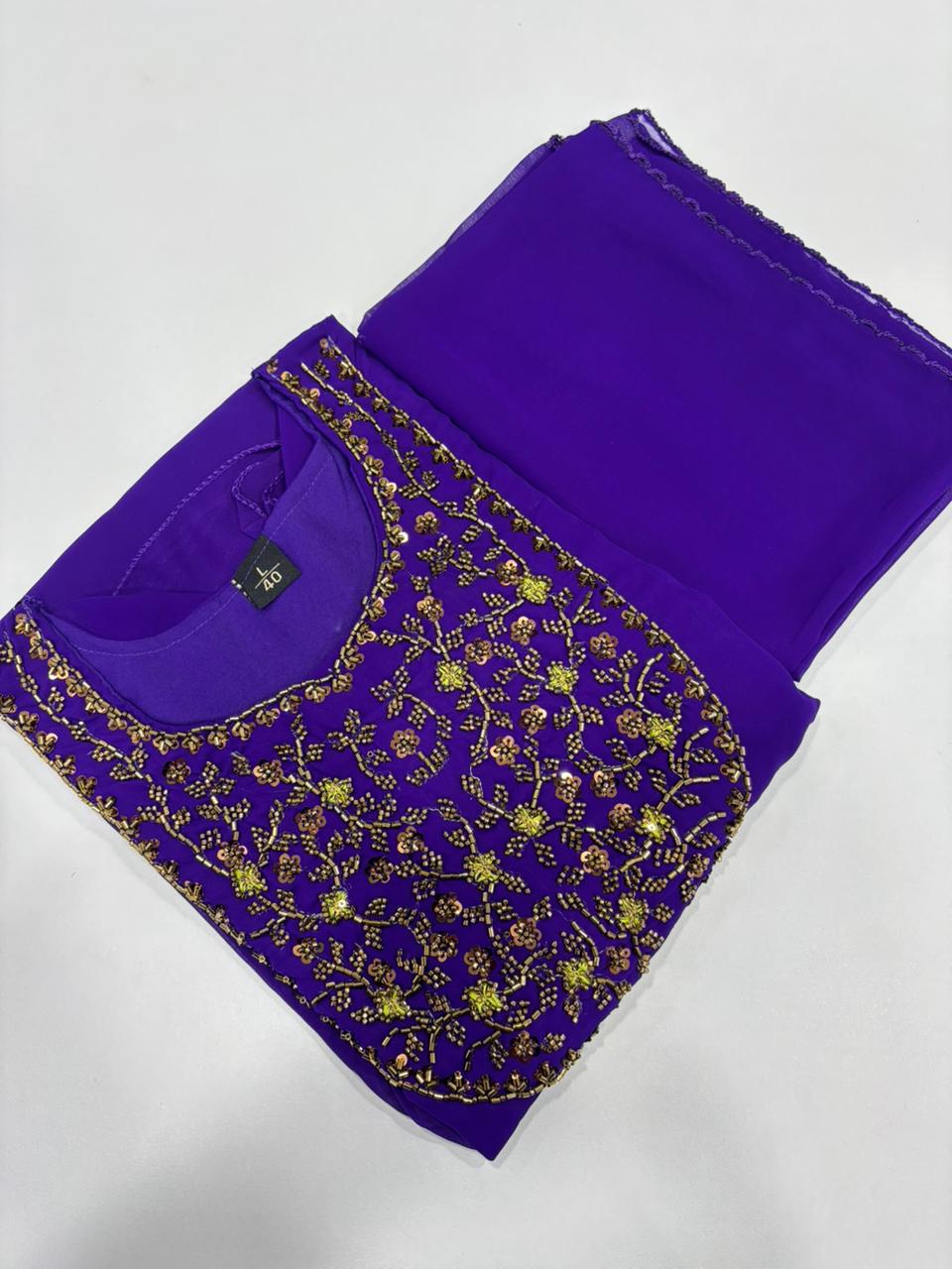SS7054 Georgette Umbrella Kurti With Dupatta Set - Violet