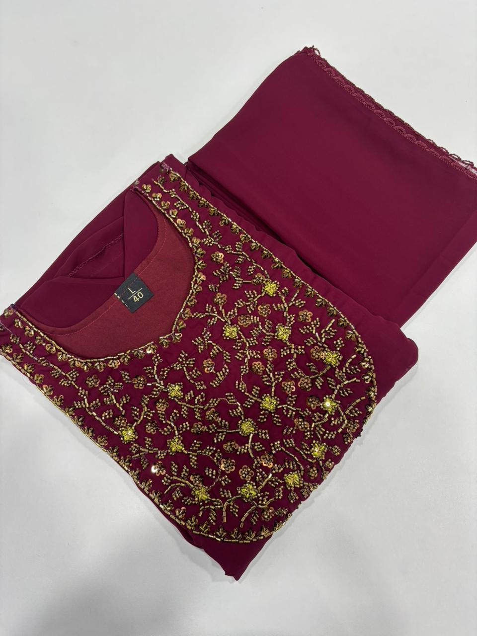 SS7056 Georgette Umbrella Kurti With Dupatta Set - Maroon