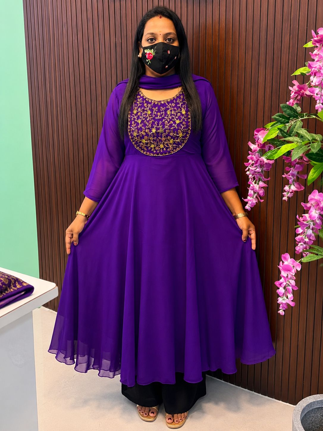 SS7054 Georgette Umbrella Kurti With Dupatta Set - Violet