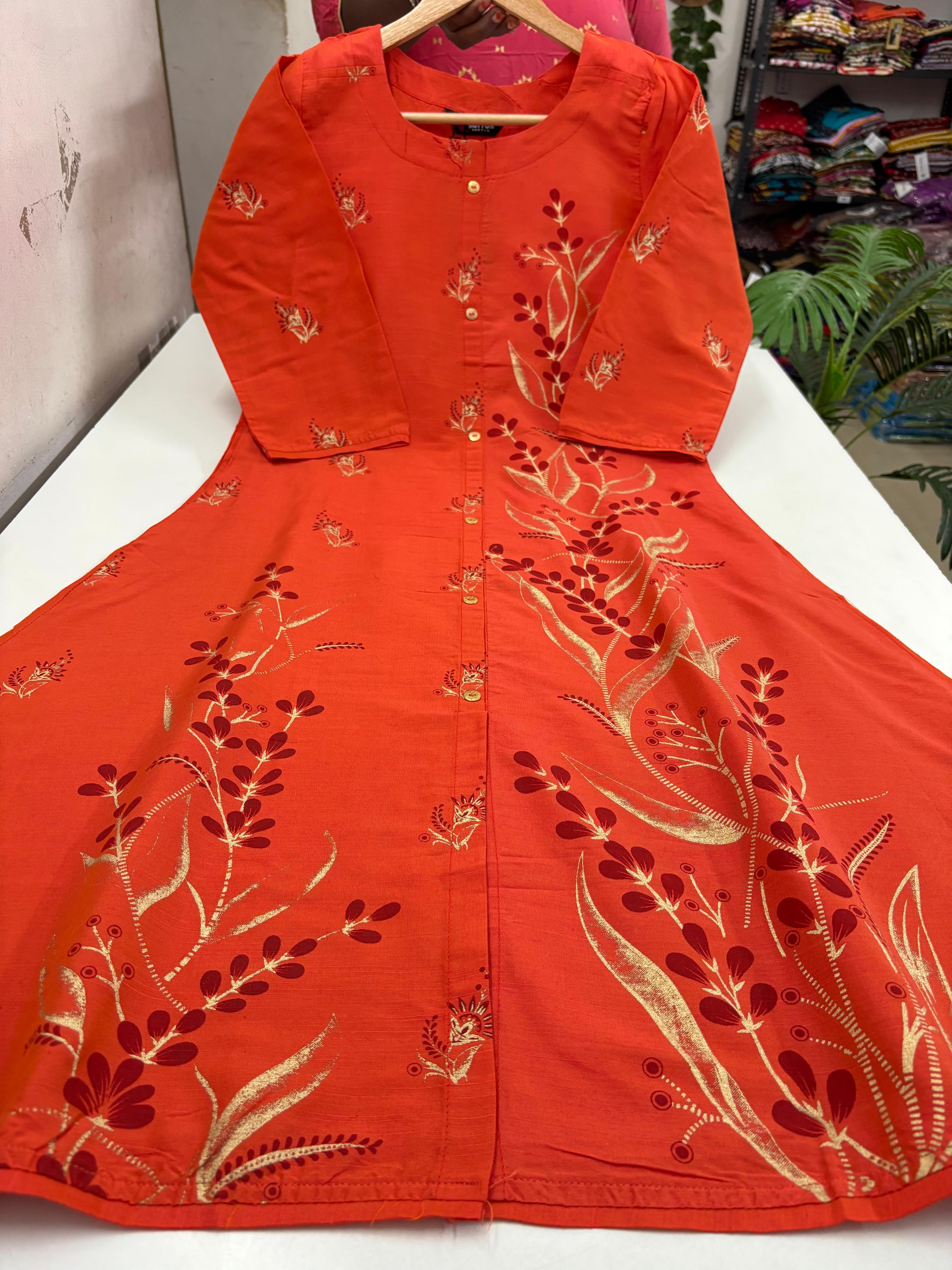 Semi Raw Silk A Line Kurti