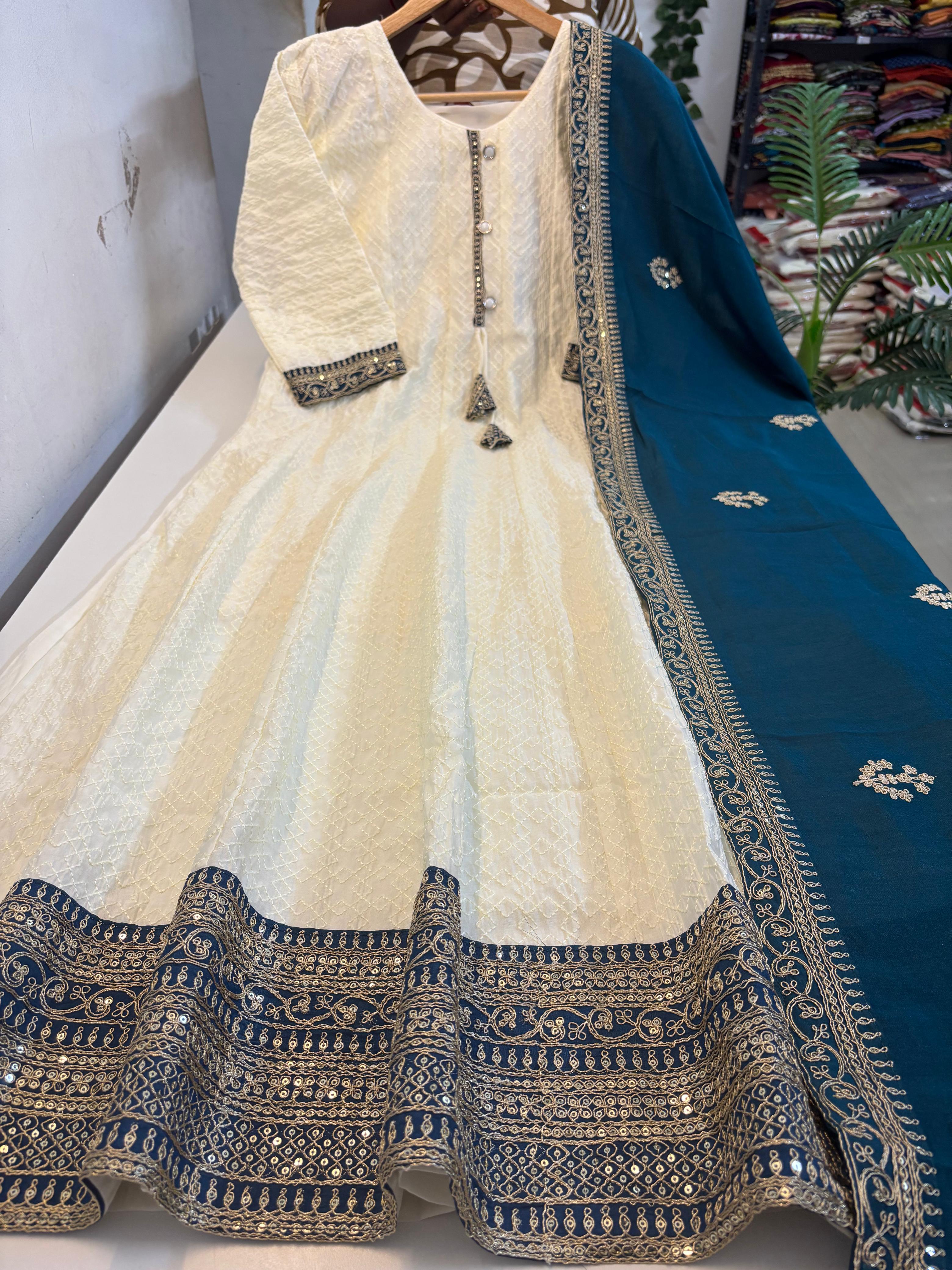 Premium Roman Silk Anarkali With Dupatta Set
