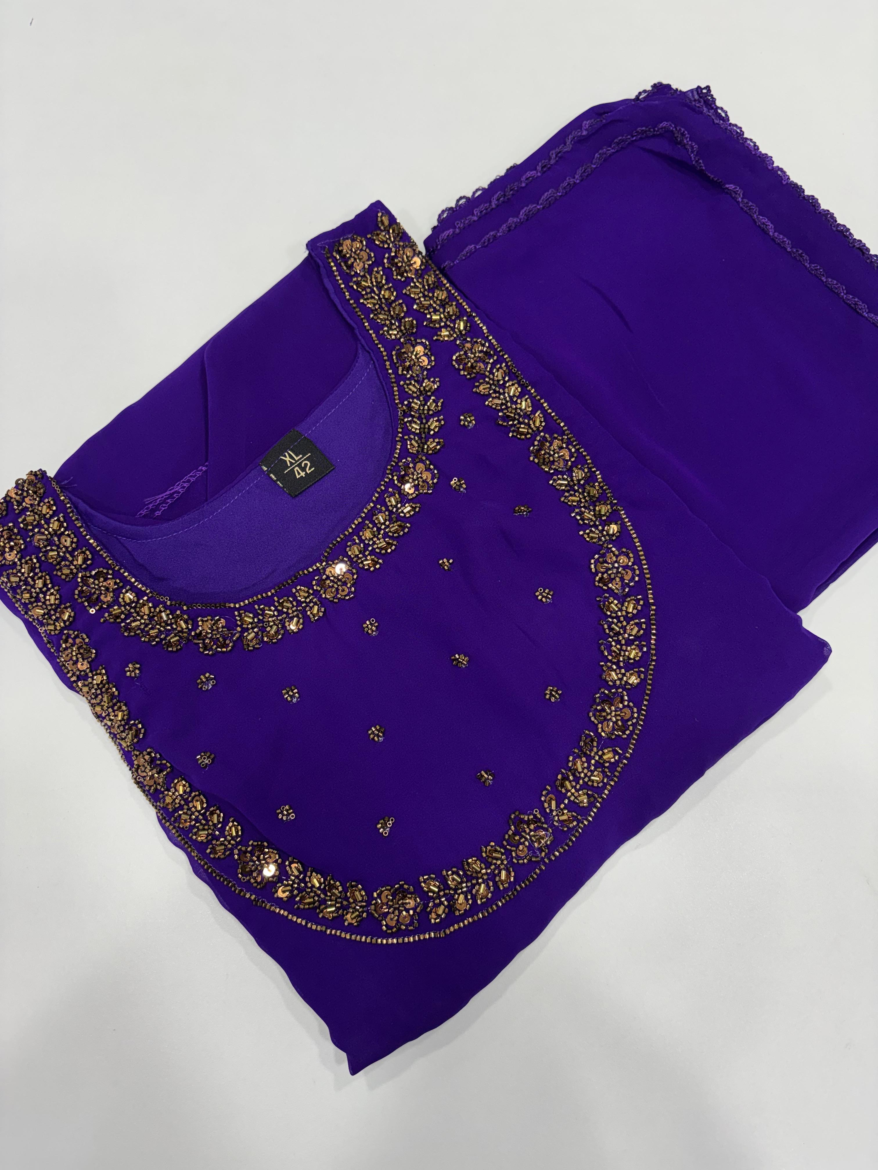 SS7548 Georgette Umbrella Kurti With Dupatta Set - Voilet - Double Layer