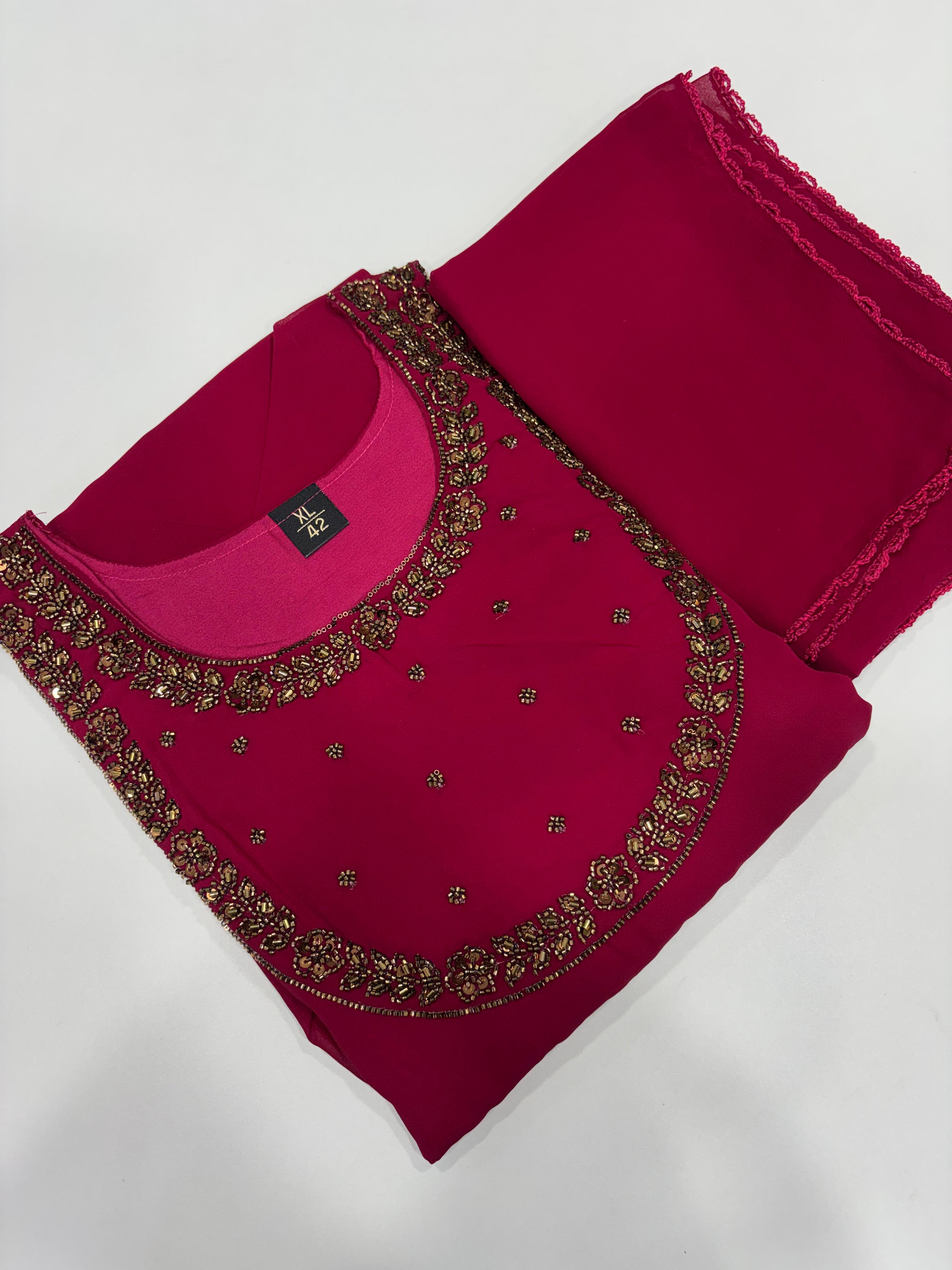 SS7550 Georgette Umbrella Kurti With Dupatta Set - Magenta pink - Double Layer