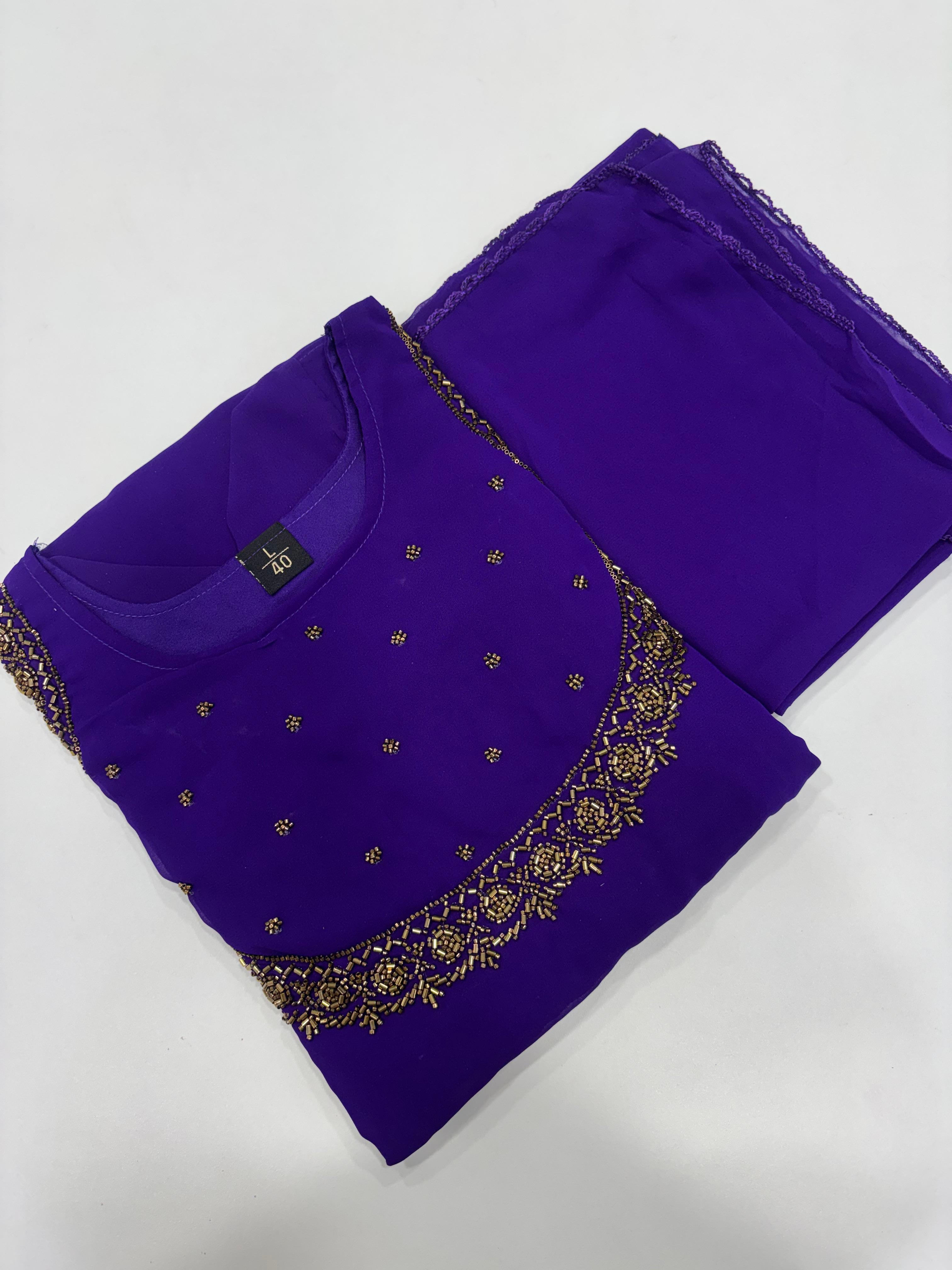 SS7555 Georgette Umbrella Kurti With Dupatta Set - Voilet - Single Layer