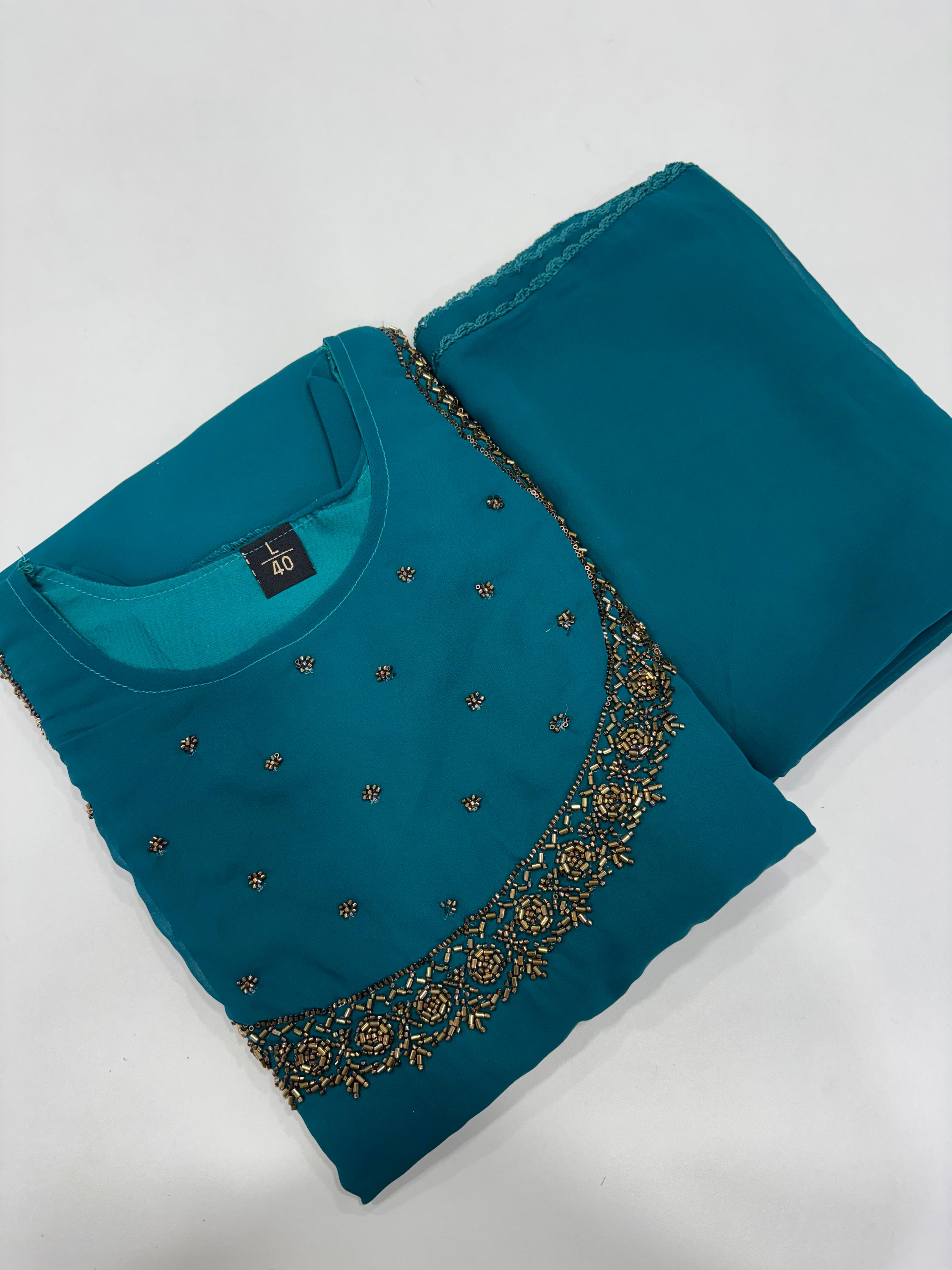 SS7556 Georgette Umbrella Kurti With Dupatta Set - Rama Green- Single Layer