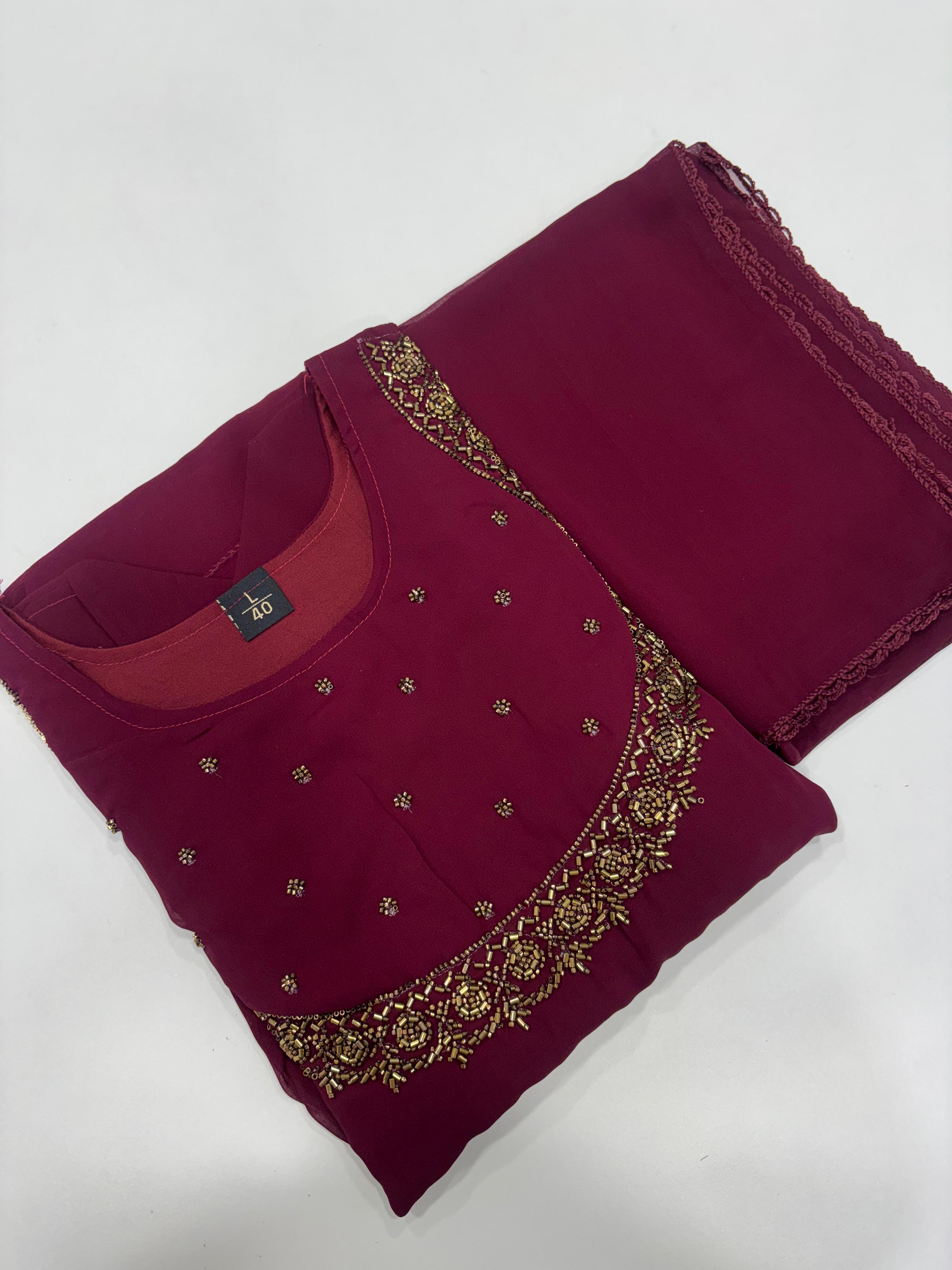 SS7553 Georgette Umbrella Kurti With Dupatta Set - Maroon - Single Layer