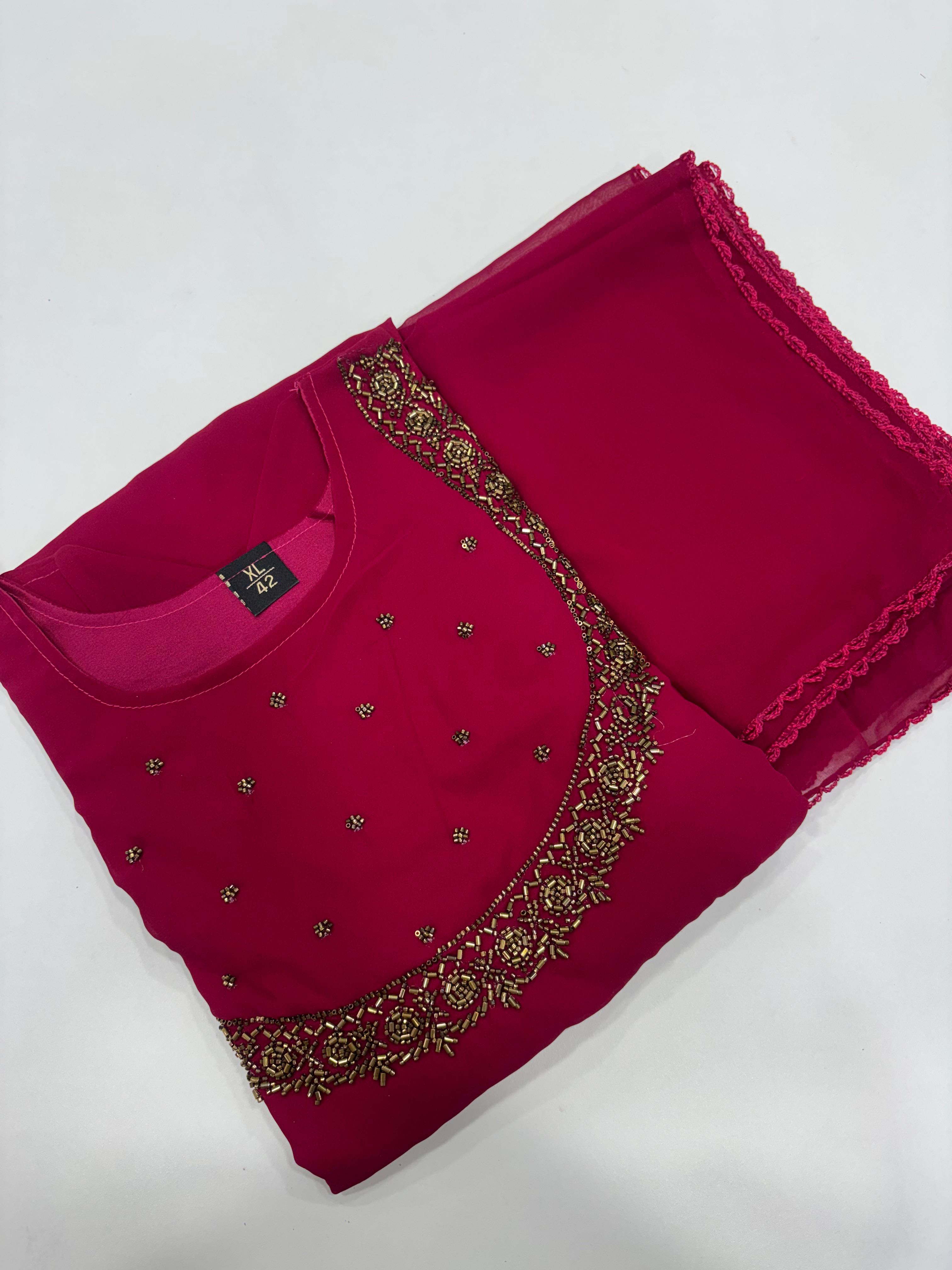 SS7554 Georgette Umbrella Kurti With Dupatta Set - Magenta Pink - Single Layer