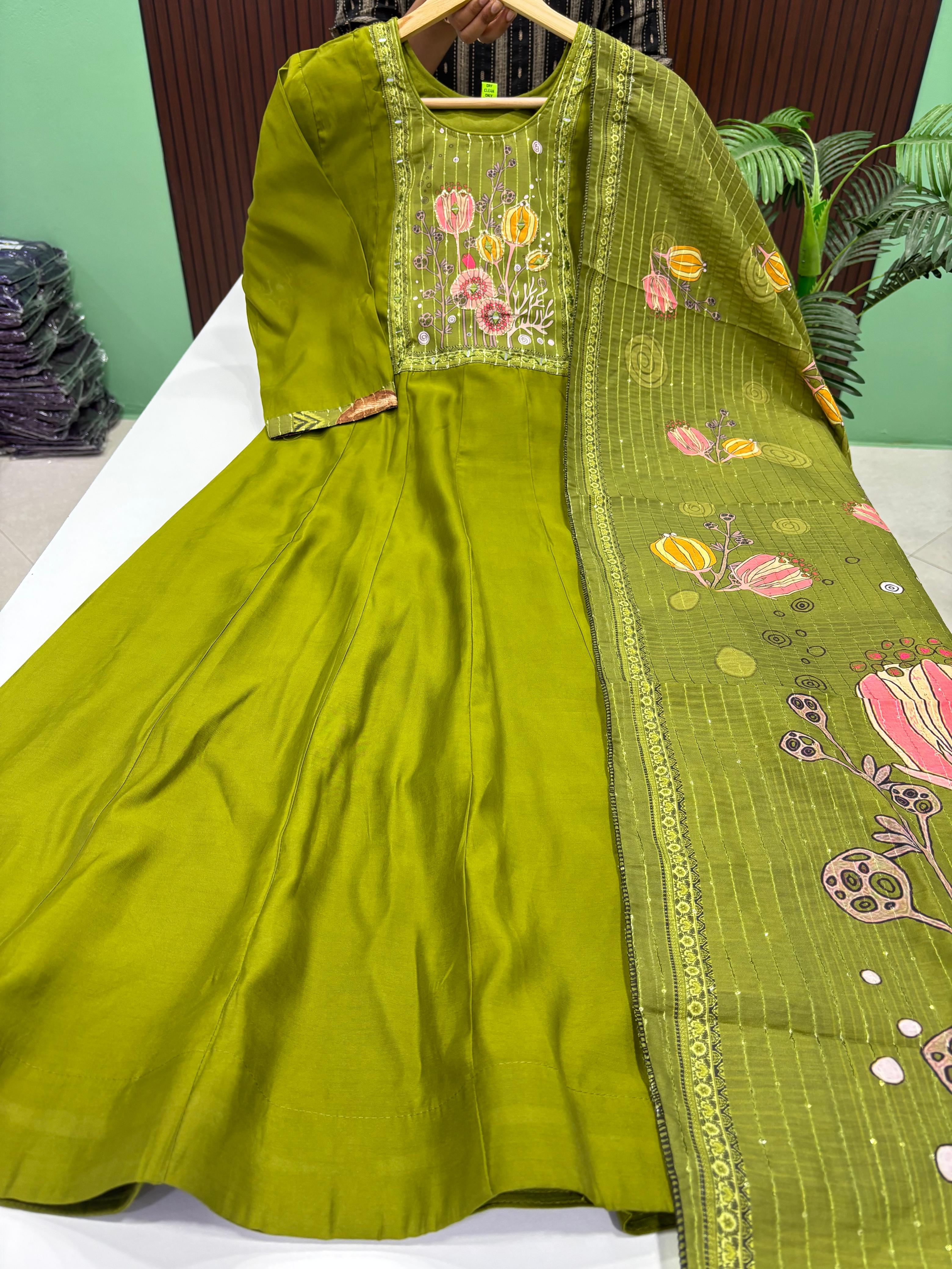 Roman Silk Anarkali With Dupatta Set