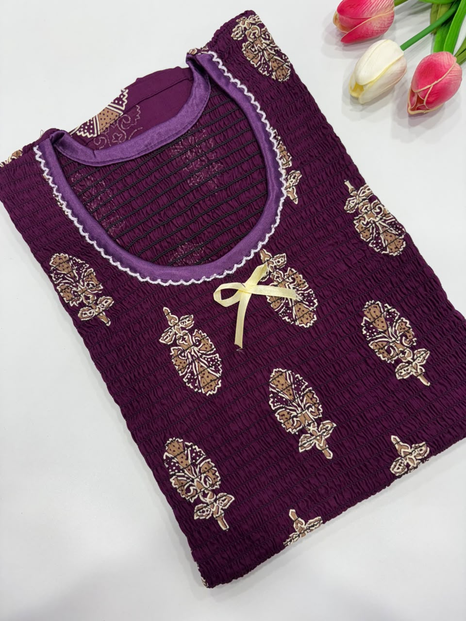 SS8718 Maxi Style Smocked Cotton Nighty
