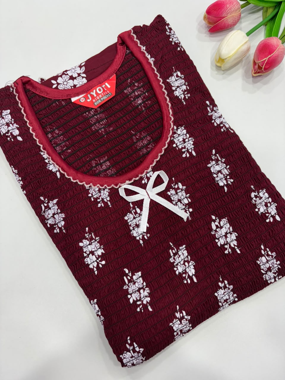 SS8725 Maxi Style Smocked Cotton Nighty