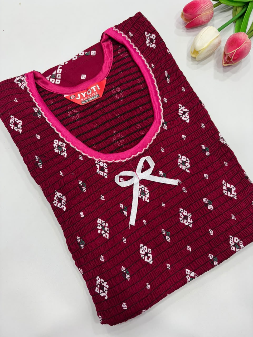 SS8734 Maxi Style Smocked Cotton Nighty