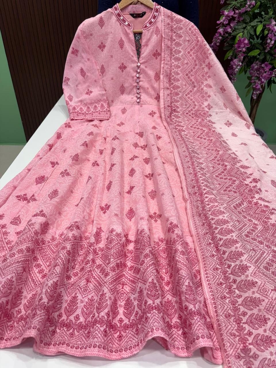 SS8975 Premium Cotton Anarkali with Dupatta Set