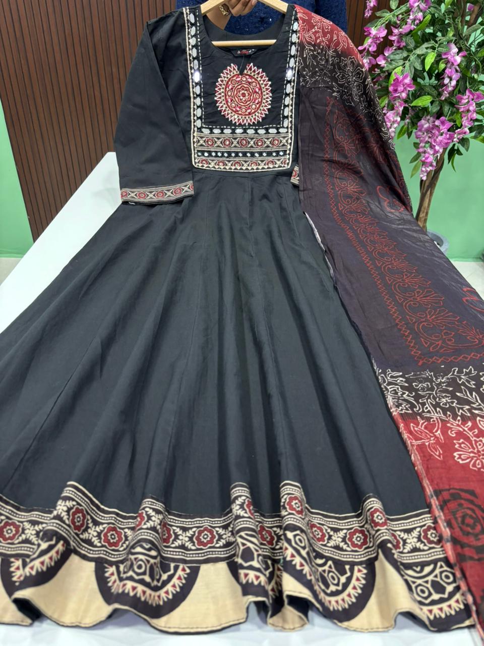 SS8979 Premium Cotton Anarkali with Dupatta Set