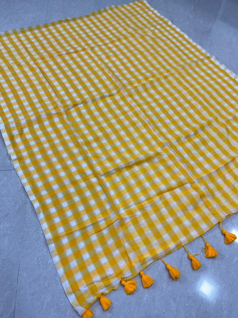 SS8675 Mul Cotton Checked Saree