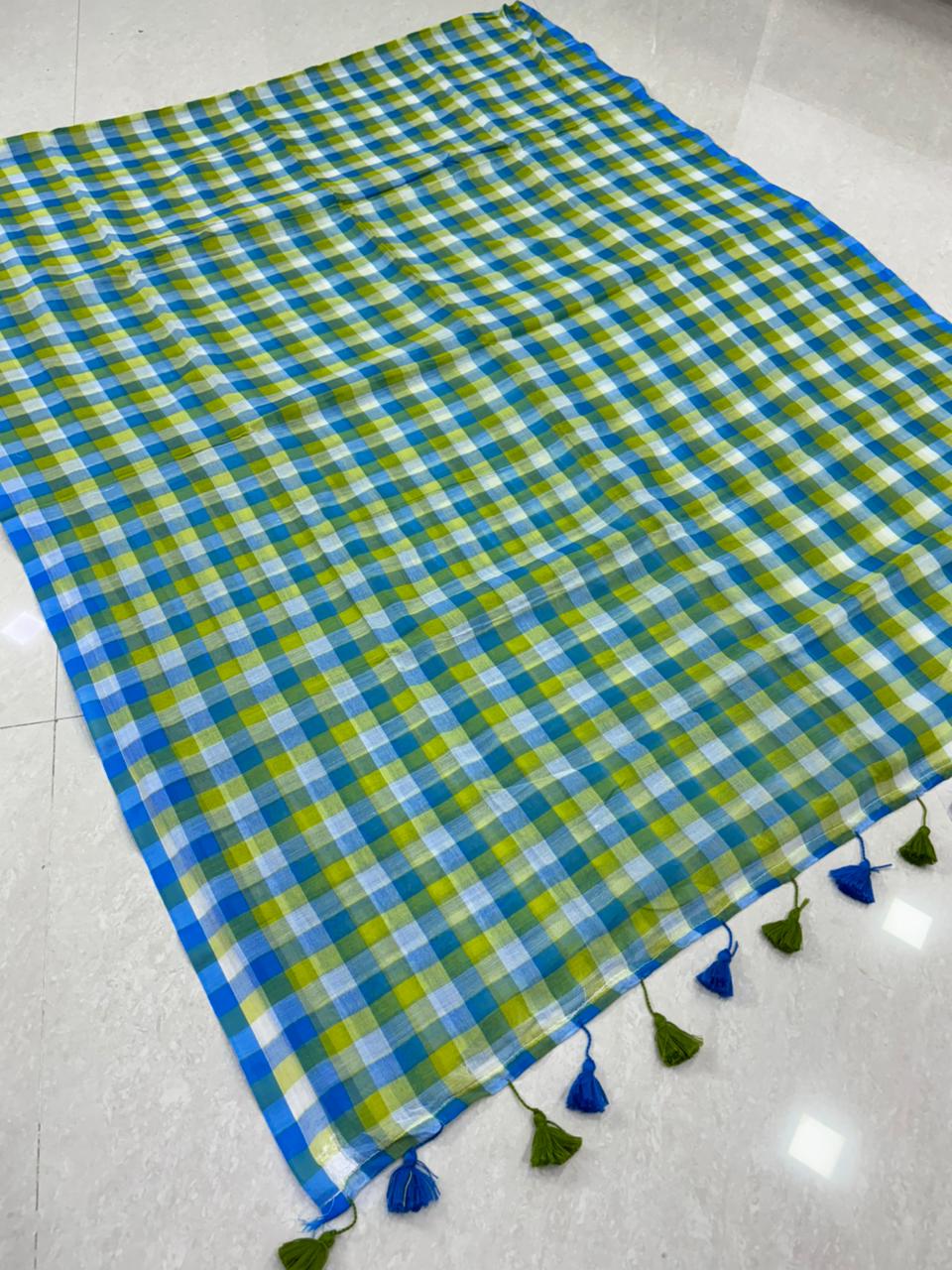 SS8678 Mul Cotton Checked Saree
