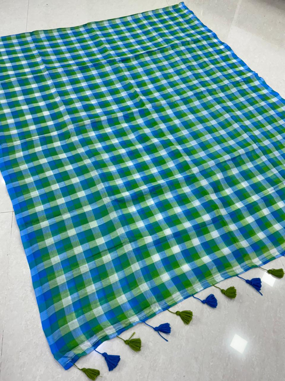 SS8682 Mul Cotton Checked Saree
