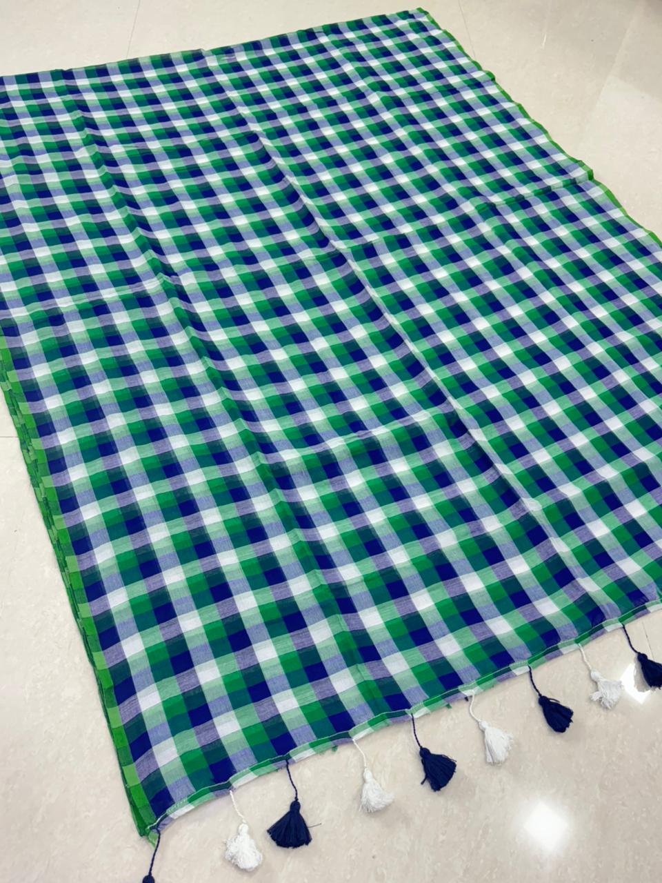 SS8680 Mul Cotton Checked Saree