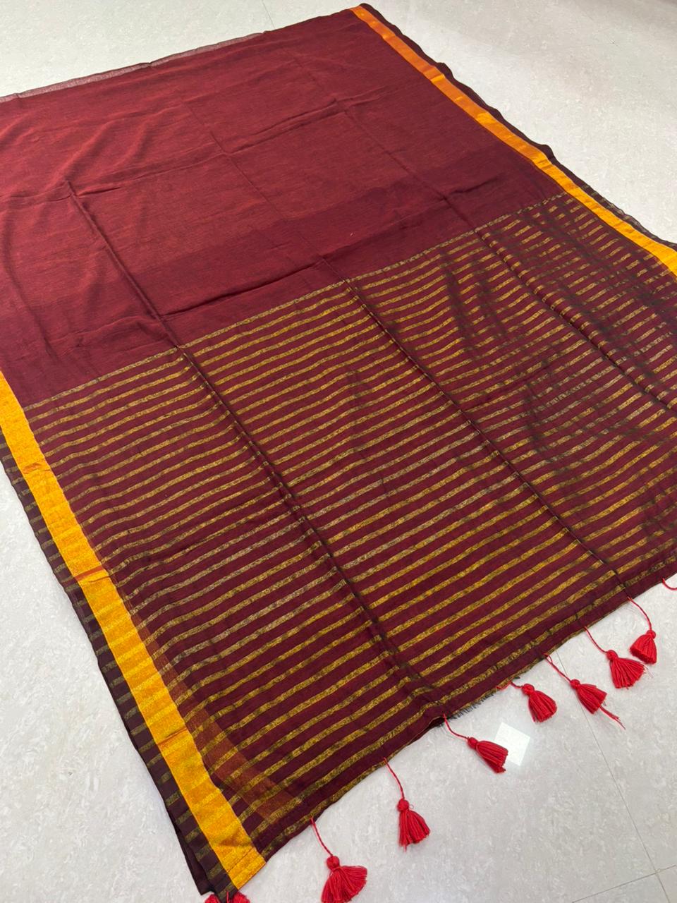 SS8689 Mul Cotton Plain Saree With gold border