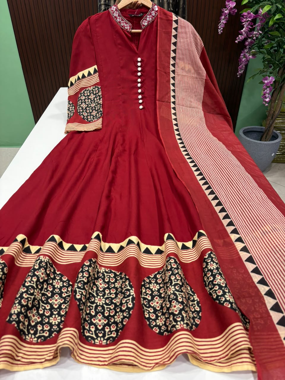 SS9190 Mirror Work Collar Neck Anarkali with Dupatta Set