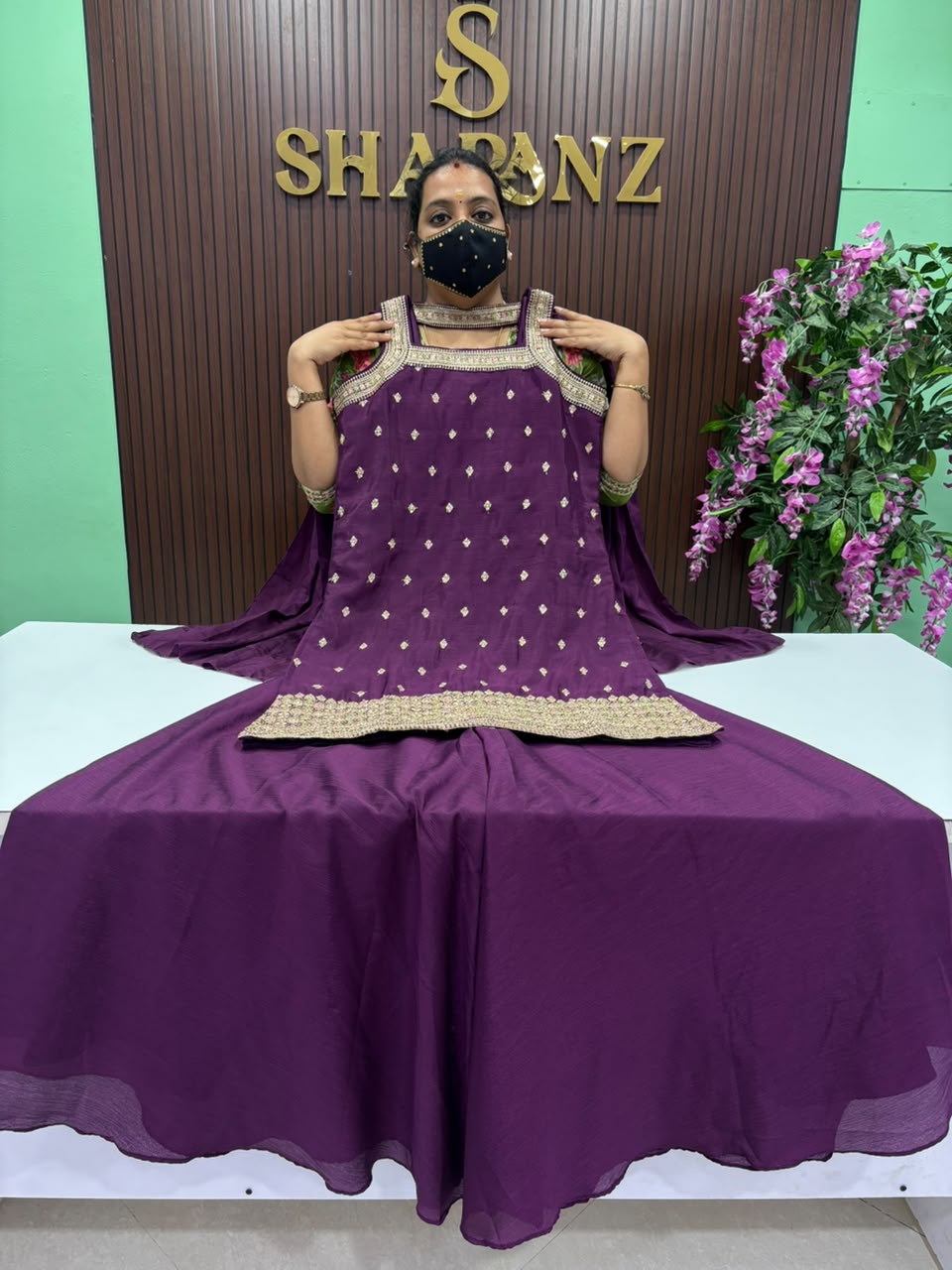 SS9693 Crushed Chinon Sharara Suit