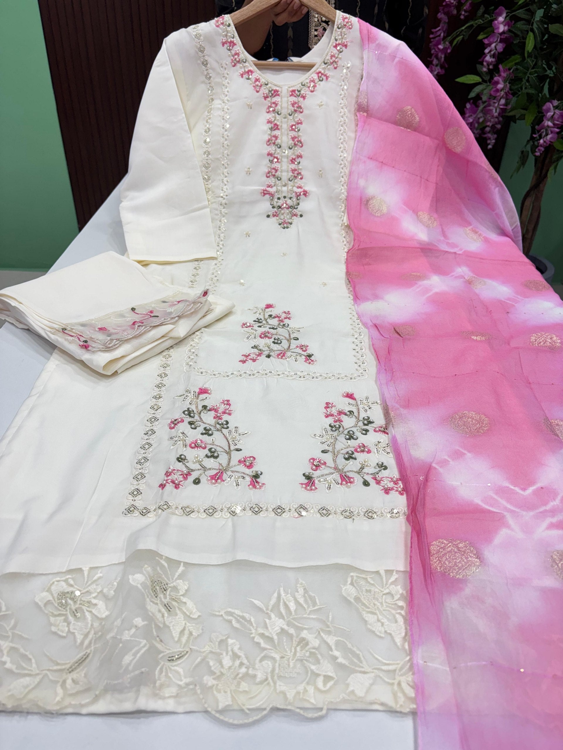 SS7485 Roman Silk Kurti With Pant & Dupatta Set