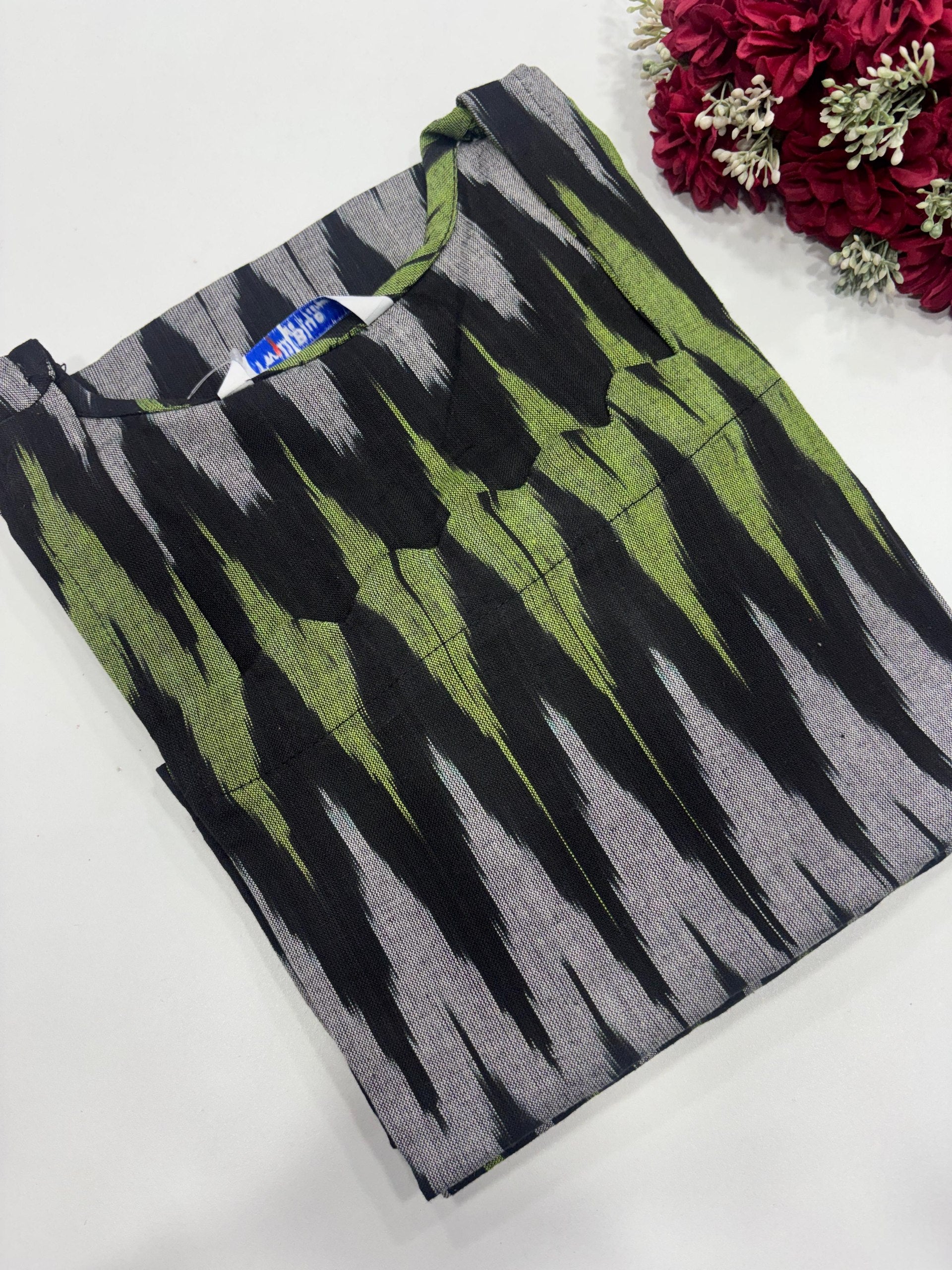 SS7459 Ikkat Cotton Kurti Office Wear Ikkat Cotton Side Open Kurti Fabric Cotton Length 41 inches CHART M 36 to 38 INCHES L 38 to 40 INCHES XL 40 to 42 INCHES XXL 42 to 44 INCHES