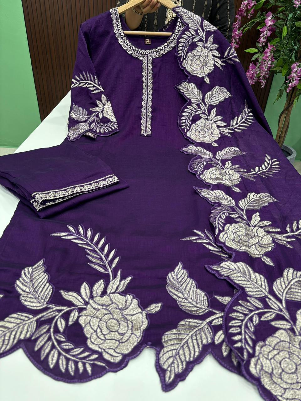SS7487 Premium Vichitra Silk Kurti With Pant & Dupatta Set