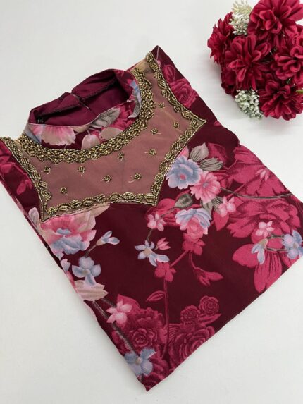 Party Wear Jewel Neck Kurti