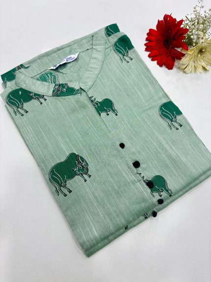 Printed Silk Side Open Kurti