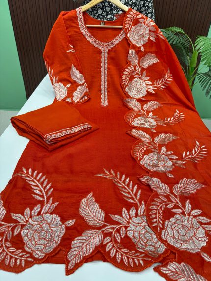 Premium Vichitra Silk Kurti With Pant & Dupatta Set