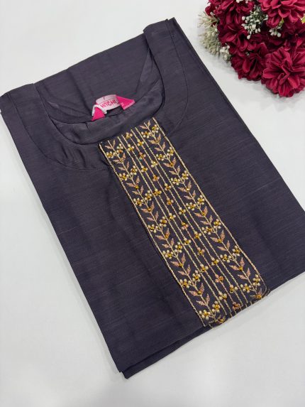 Semi Raw Silk Kurti - GREY