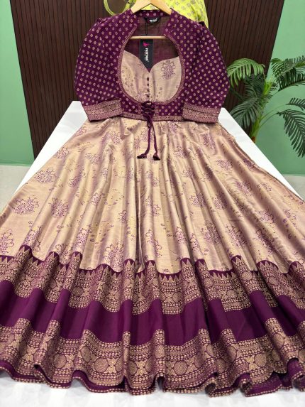 Semi Raw Silk Full Flared Anarkali
