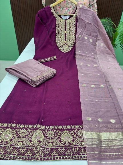 Vichitra Silk Kurti With Pant & Dupatta Set